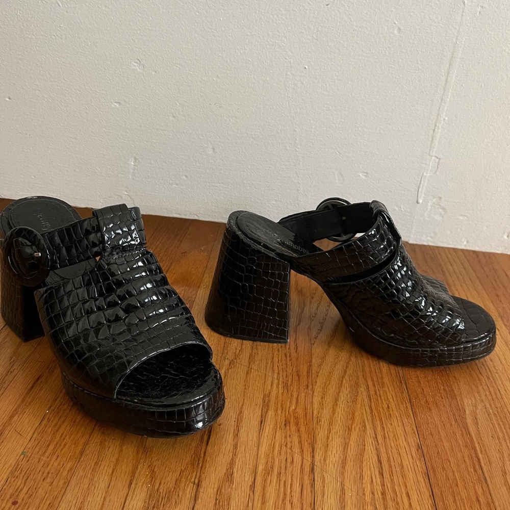 Black Croc-Embossed Platform Mules